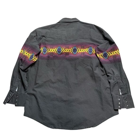 Vintage 90s Wrangler Western Button Down Shirt Aztec Black Size XXL - Picture 3 of 8